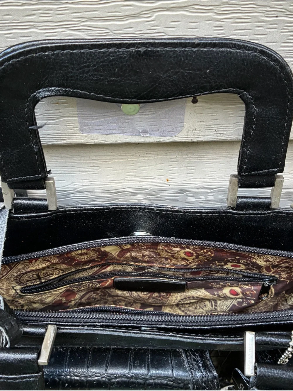 Black Structured Croc-Embossed Men’s Briefcase with Heart Accent